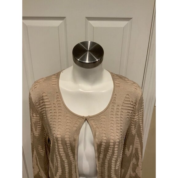 Lafayette 148 New York Tan Knit Eyelet Textured Silk Blend Cardigan, Size L - Picture 2 of 9